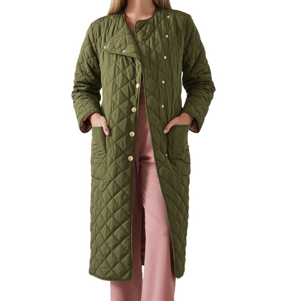 LK Bennett Green Quilted Trench Coat